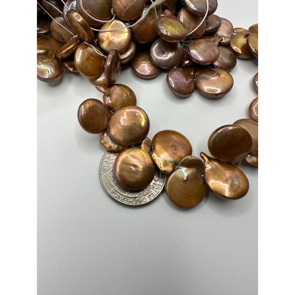 11-13 mm golden brown coin freshwater pearl, top side drilled AA+ baroque DIY 15 - Picture 6 of 10